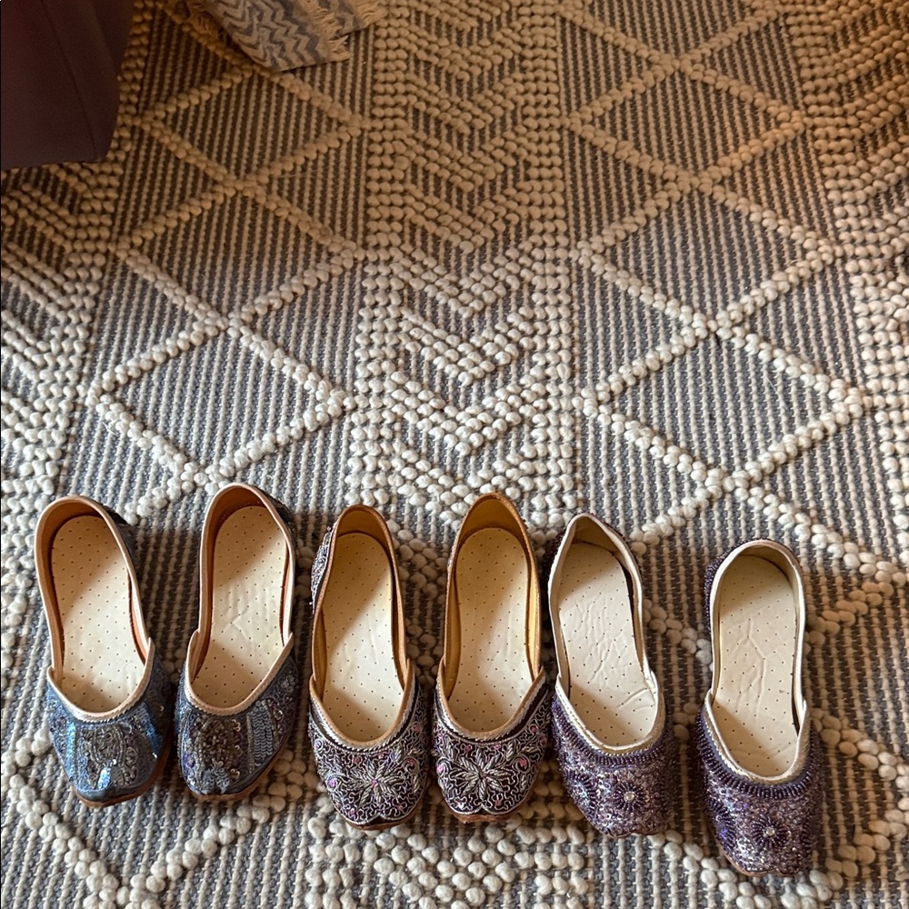 3 Pairs of Elegant Beaded Flats/ Juttis Sz 36